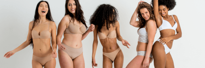 Group of Diverse Women wearing organic cotton and sustainable underwear