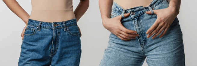 Group of diverse women wearing sustainable and ethical denim jeans